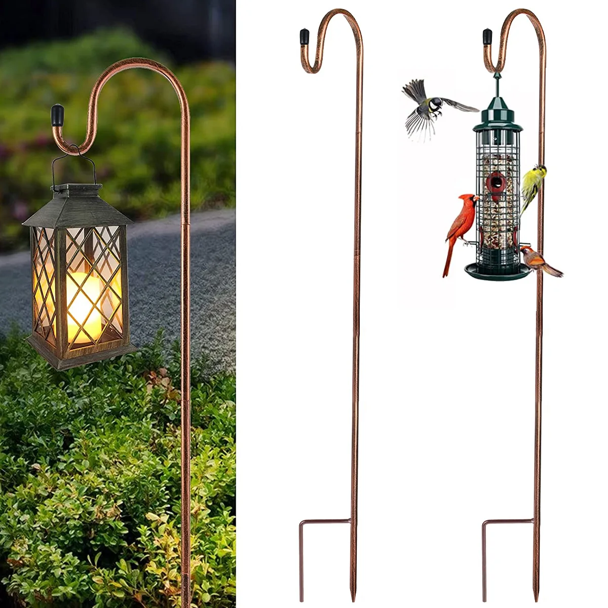 

2Pcs Shepherd Crook Hooks Adjustable Suspension Plant Hook Garden Stake Rust Resistant for Outdoor Bird Feeder Light Solar