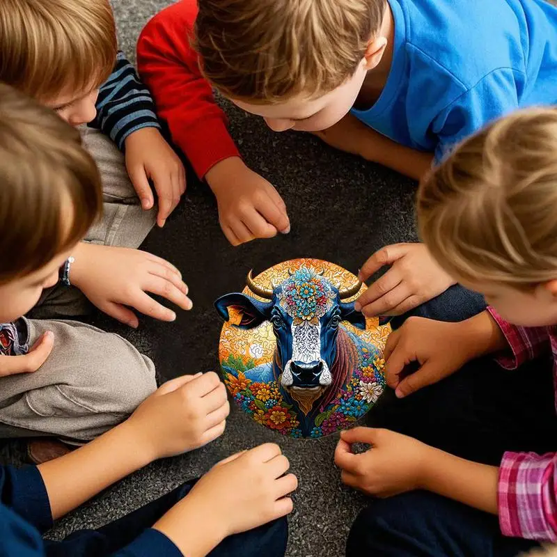 Wooden Animal Puzzle Round 3D Jigsaw Puzzles Toy Safe And Gentle Entertainment Tool For Outdoors Home School And Travel