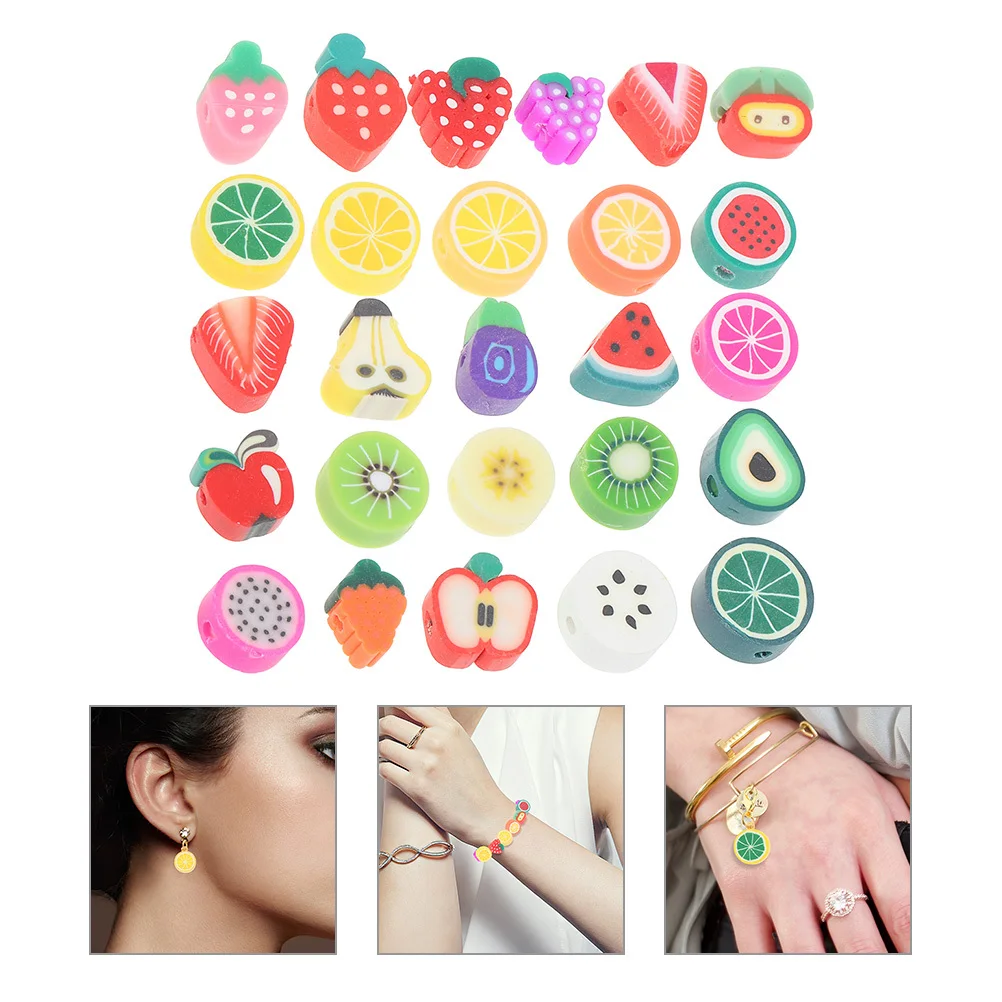 

100pcs Soft Fruits Beads Polymer Clay Diy Craft Charms For Jewelry Making Bracelet Necklace Loose Spacer Beads