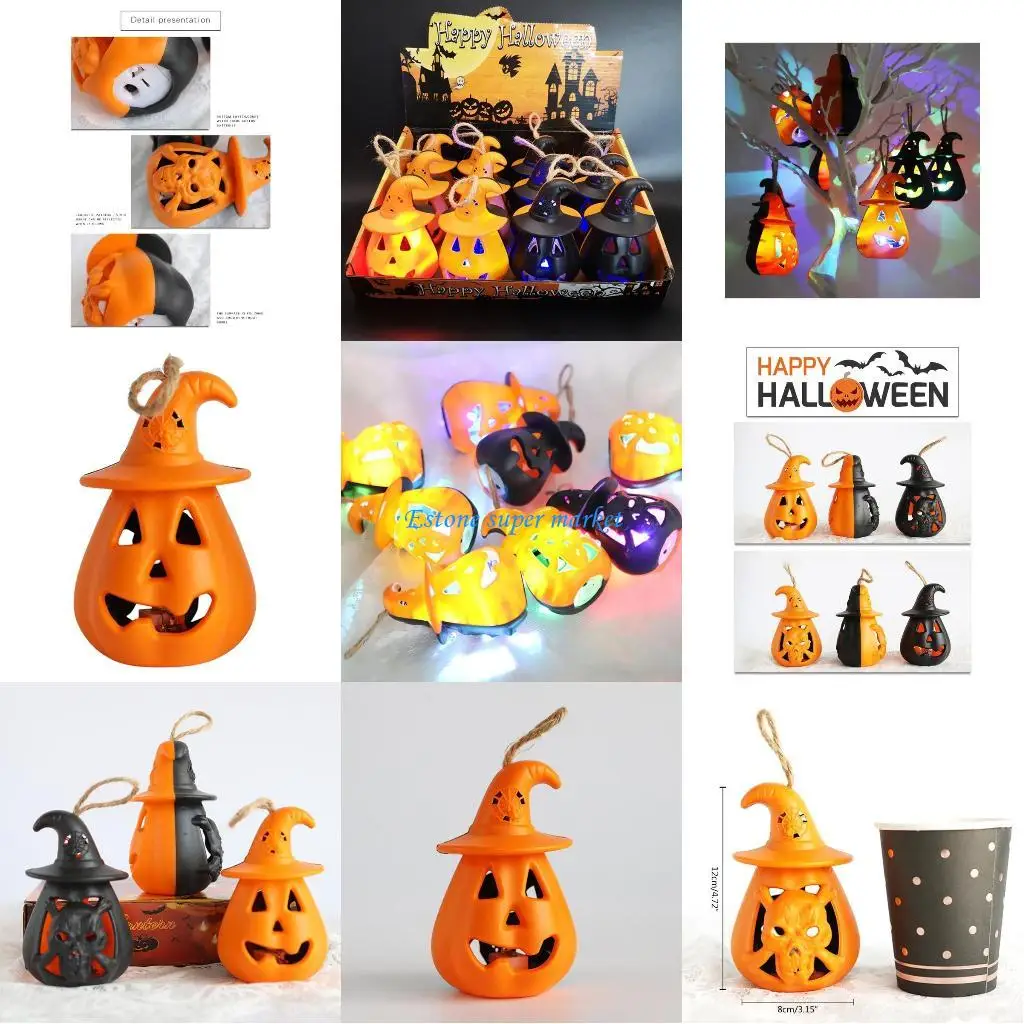 

090B Kids Pleasant Portable Pumpkin Lamp Outdoor Ornaments Baby Gifts Mood Lamp Resin Night Light