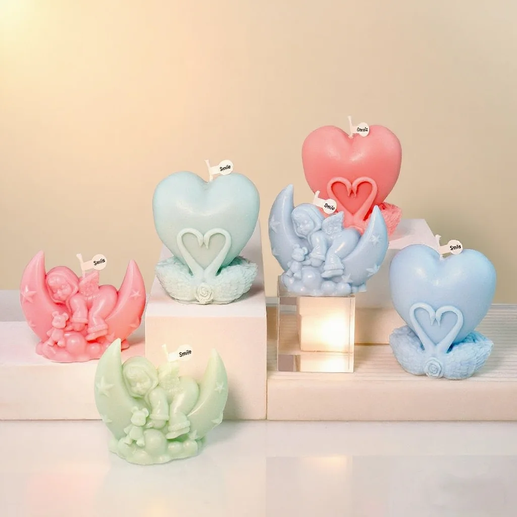 لطيف الملاك الطفل سيليكون قالب شمع 3D شكل قلب اليدوية الصابون رائحة الجص زخرفة قالب لعيد الحب