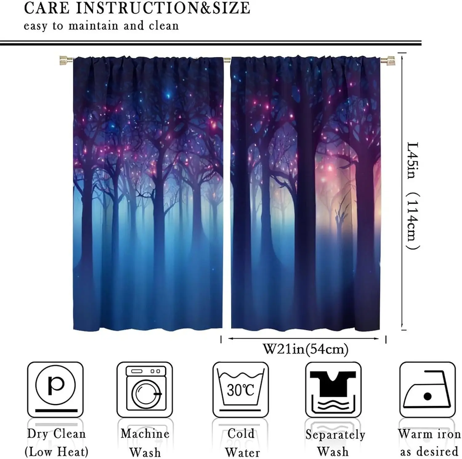 Forest Blackout Window Curtains, Fantasy of Neon Forest Glowing Colorful Look Like Fairytale for Home Kitchen Restaurant 2Panels
