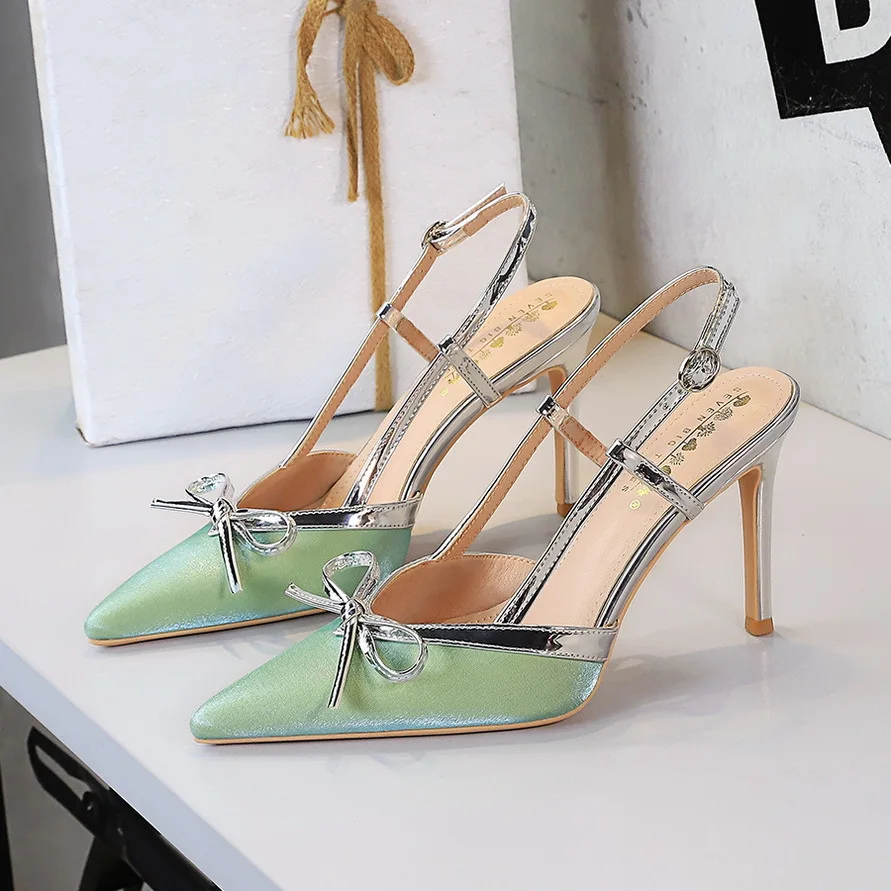 

Elegant Hollow out Knot High Heels Women's Fashionable Comfortable Back Strap Single Shoes Fine Heel Mules