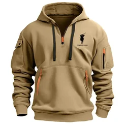 Men's Brand Clothing Hoodie, Multi-pocket Zipper, Loose Casual, European Size Pullover Hoodie, Fashion Spring Fall Clothing