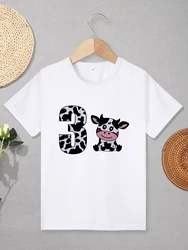 2-7 Years Birthday Children's Clothing for Boy Girl Cute Cow Cartoon Pattern Stylish Kids T Shirt Home Casual Versatile Tops