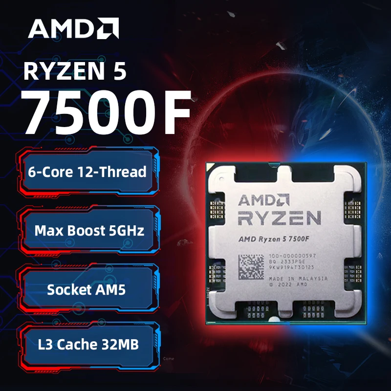 【Brand+】AMD Ryzen 5 7500F R5 7500F 3.7GHz 6-Core 12-Thread CPU Processor 5NM L3=32M 100-000000597 Socket AM5 Without cooler