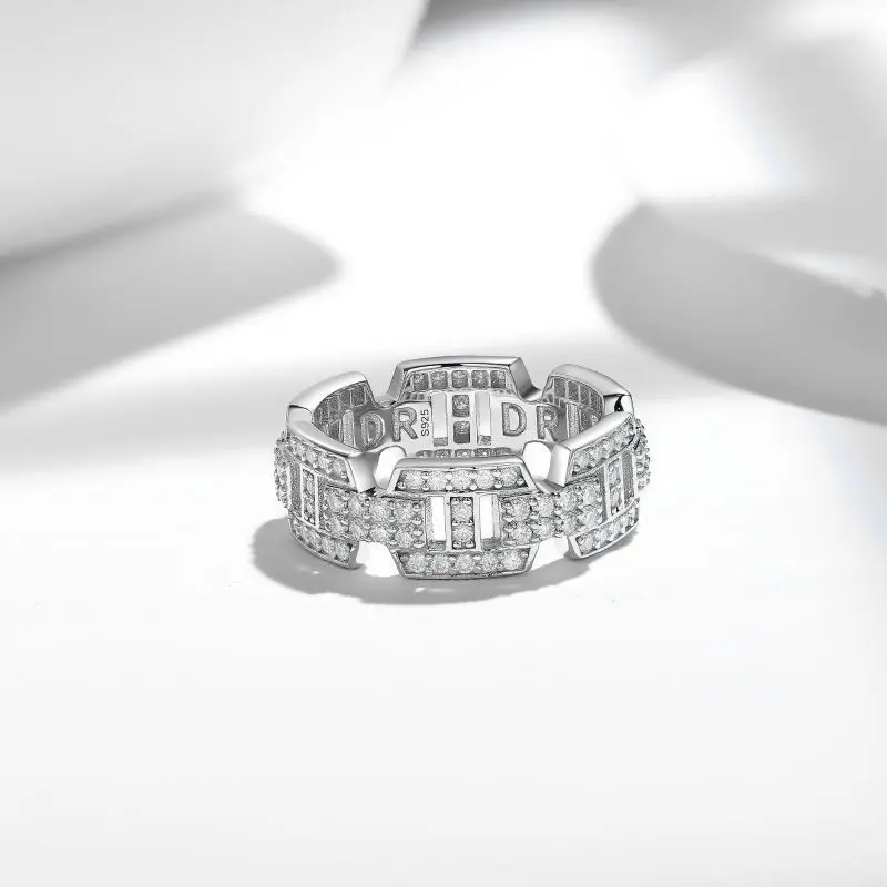 

Full Diamond Moissanite S925 Silver Plated with 18k White Gold Same Style for Men and Women Hollow Ring