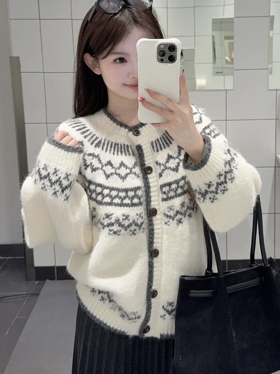 

Корейский ретро-кардиган в стиле Fair Isle, весна 2026, женский, мягкий, уютный, с длинным рукавом, круглым вырезом, на пуговицах