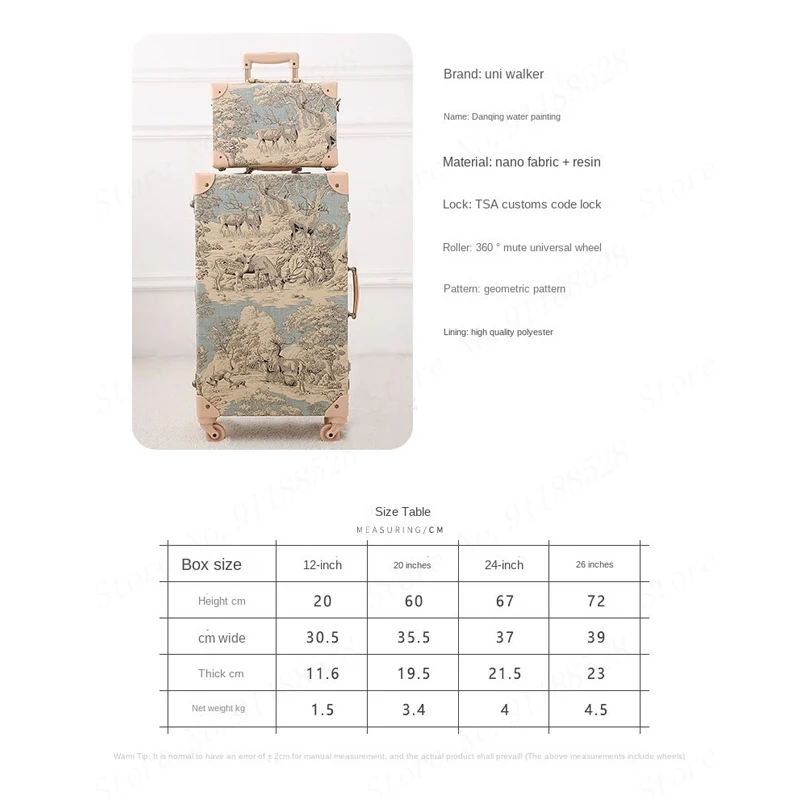 Vintage Suitcases on Wheels High Grade Spinner Rolling Luggage Retro Trolley Case Leather Floral Pattern Suitcase Set