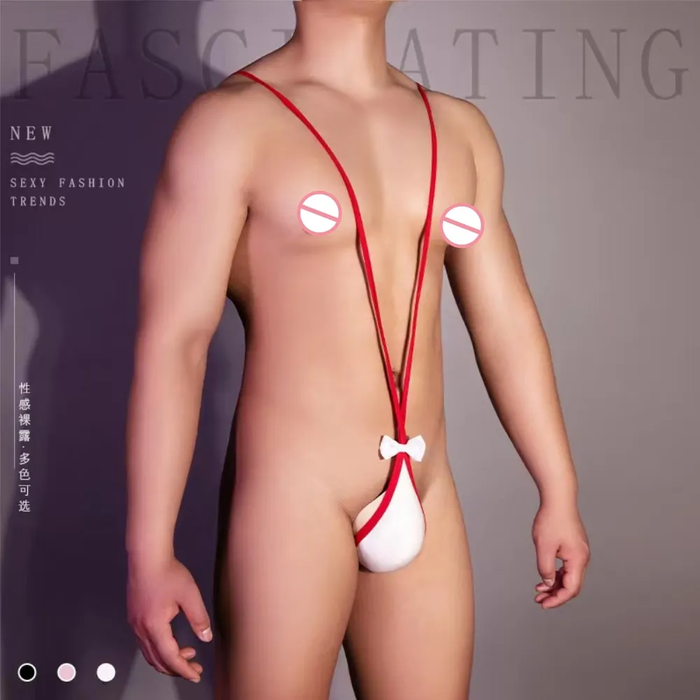 Men Panties Lingerie Sexy Thongs Low-Rise Thin Block Sexy G-string Men\'s Lingerie Sexy Bodysuit Bow Tie Performance Clothes M