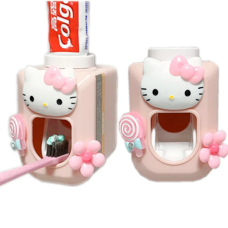 

Hello Kitty Toothpaste Squeezer Sanrio Kawaii Cartoon Automatic Toothpaste Dispenser for Children Bathroom Supplies