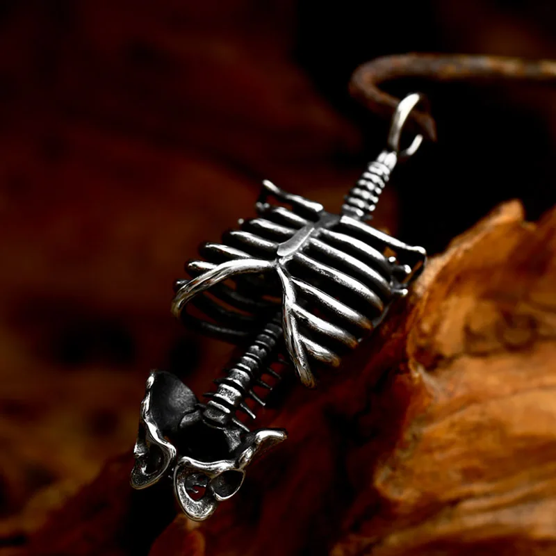 Skull Spine Rib Men Stainless Steel Pendant Necklaces Women Halloween Jewelry Vintage Gothic Punk Accessories Gifts Wholesale