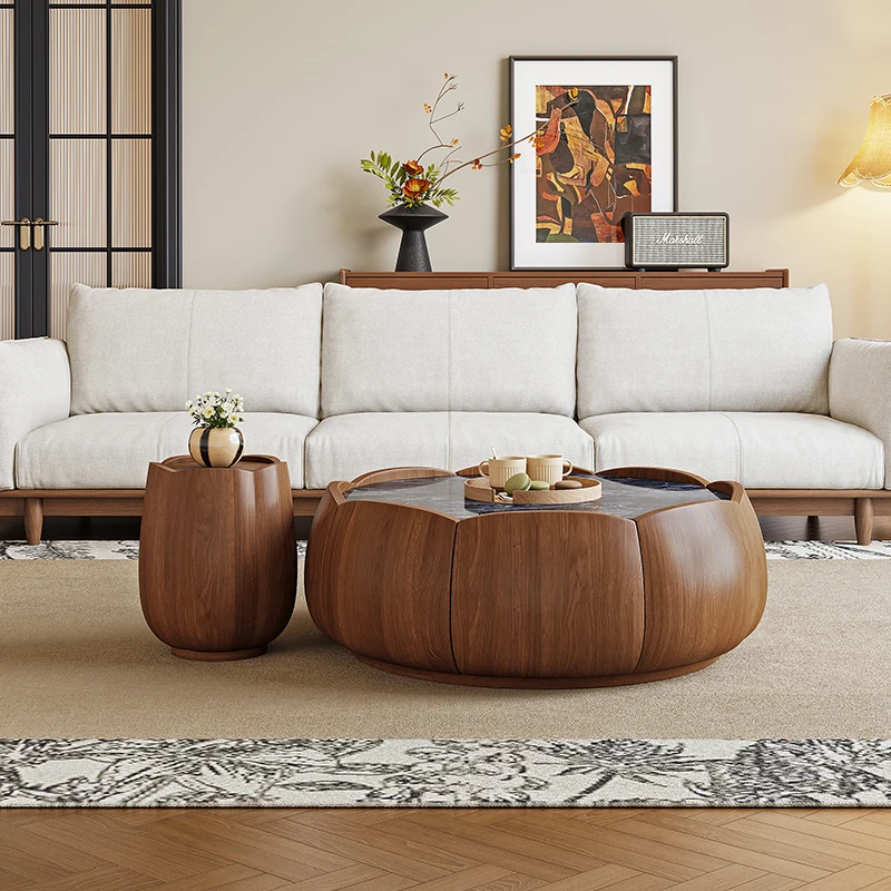 Set Wooden Modern Marble Round Center Tea Coffee Table High End Light Luxury Living Room Furniture Elegant Coffee Table