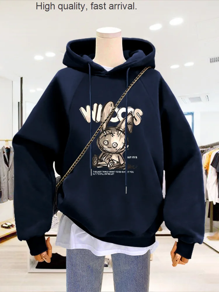 

Women's Brushed Hoody Autumn and Winter New Loose Korean Style Spring and Autumn Thin Hooded Pullover Early Autumn Chic Top