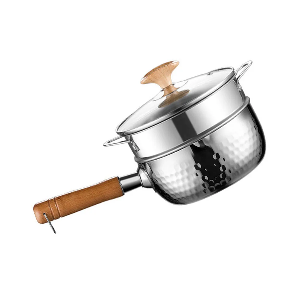 Stainless Steel Saucepan with Steamer Basket Glass Lid and Precision Pour Spout for Consistent Heat Distribution and Control