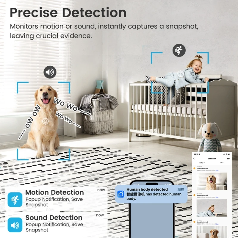 For Baby Monitor Usb Plug Ip Surveillance Ai Auto Tracking Babe Cam Sirens Lights 3MP Mini Wifi Camera Indoor Security Camera