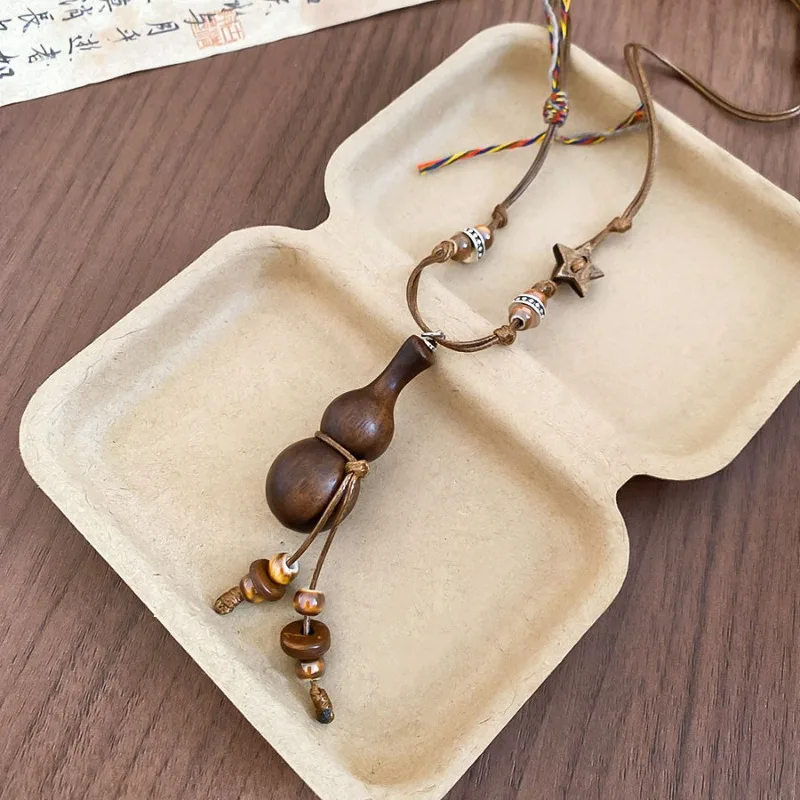 Minar Ethnic Ceramic Coconut Husk Star Wood Bottle Gourd Pendant Necklaces for Women Long Adjustable Rope Sweater Chain Choker view 4