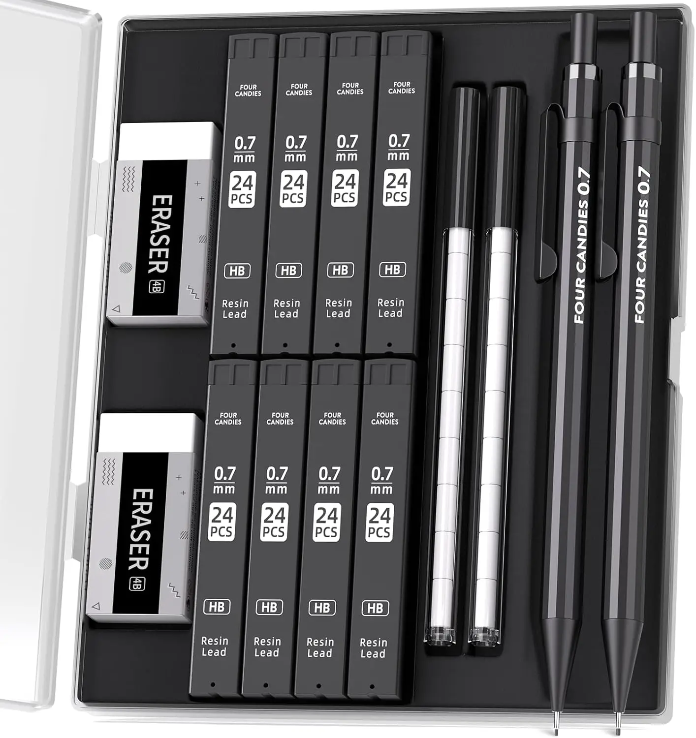 

Metal Mechanical Pencils 0.7mm with Dual Spring, Includes HB Leads and Erasers for Writing Drawing
