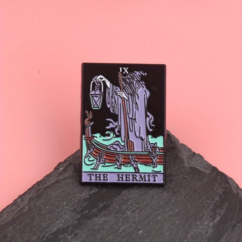 Hermetic Lantern Pin - Violet Robed Sage Navigates Stygian Waters with IX Sigil [Tarot Arcanum Jewelry]