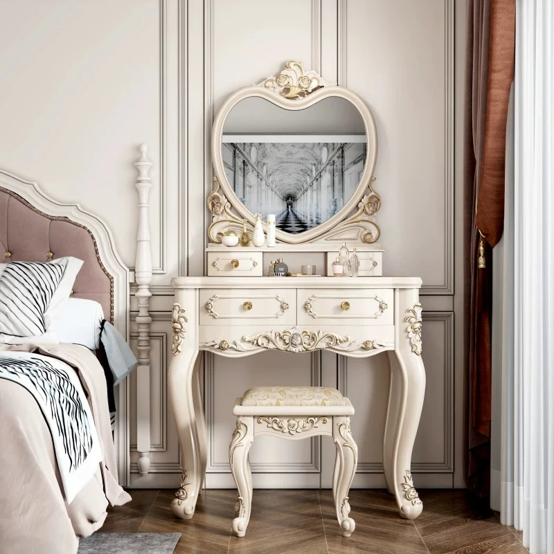 European dressing table master bedroom light luxury high-end small apartment makeup mirror dressing table desk integrated