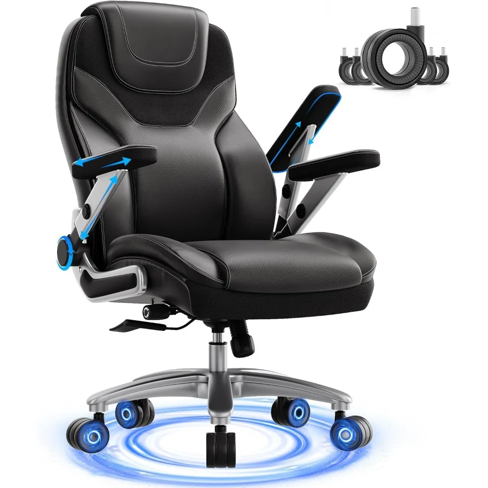 

Big and Tall Office Chair with 5D Arms, 600lbs Fabric & PU Leather Heavy Duty Desk Chair, Adjustable Lumbar Support & Height, Ti