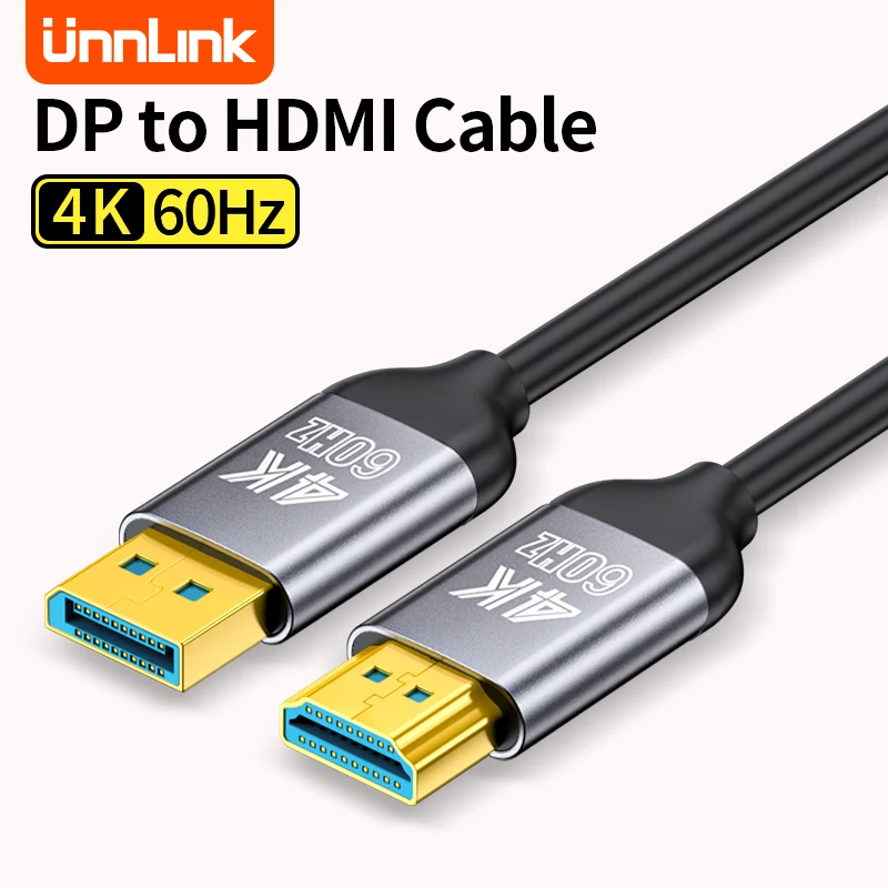 Unnlink DisplayPort to HDMI-Compatible Cable 4K 60Hz Audio Video Cord Dynamic HDR DP to HDMI Cable for HDTV PC HUB Monitor Stock