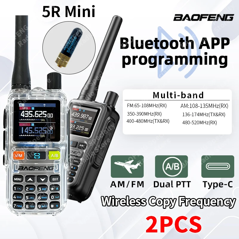 2pcs-baofeng-uv-5r-mini-walkie-talkie-bluetooth-programming-frequency-dual-ptt-type-c-long-range-air-band-portable-vox-ham-radio