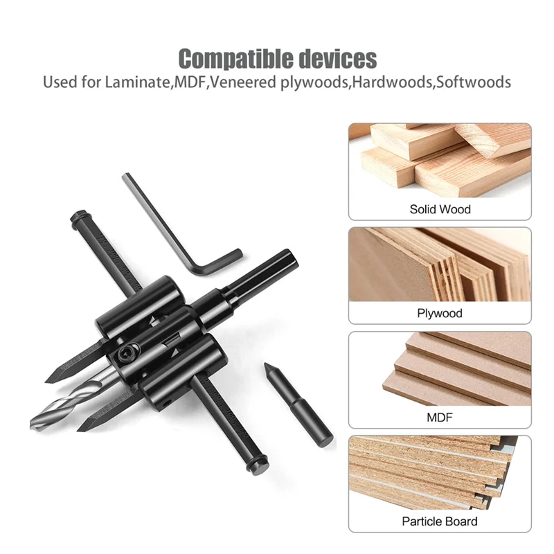 

30-120Mm Adjustable Hole Opener Aircraft Type Circle Hole Saw Cutter Wood Drill Bit DIY Tool Set 1-A68E