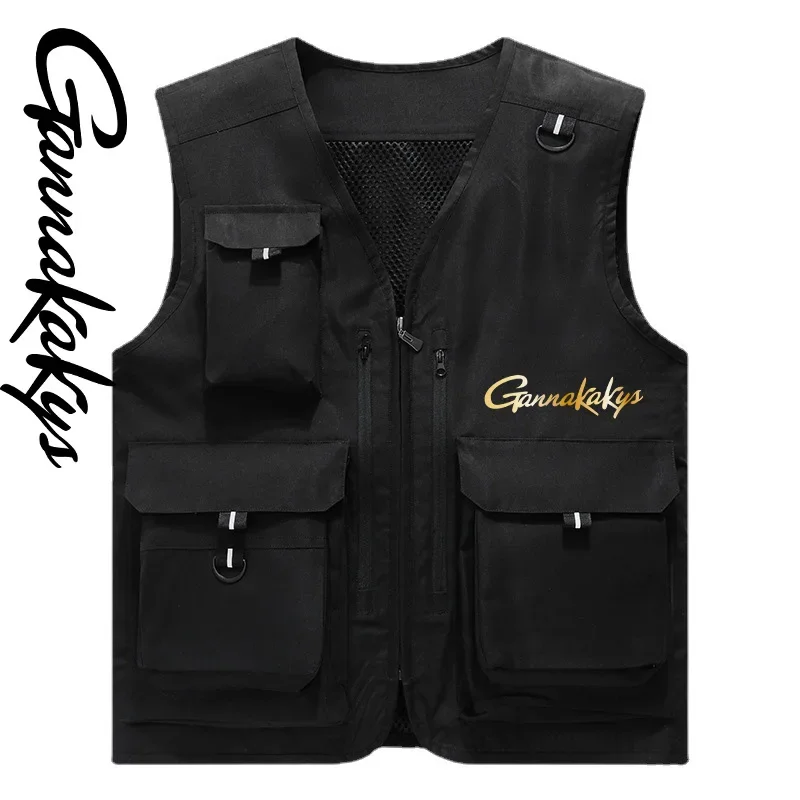 2024 Fashionable multi pocket fishing vest jacket Men's outdoor fishing sports vest Men's summer casual sleeveless jacket vest