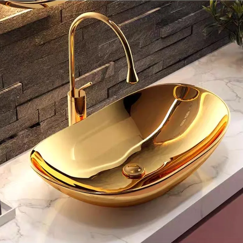 

Luxury Fashion Gold Bathroom Sink Ceramic Counter Above Hotel Gold/Silver