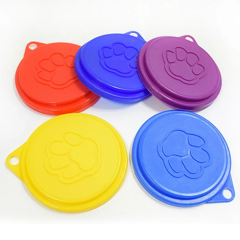 2 Pcs Reusable Pet Dog Can Tin Food Covers With Print Fresh Pet Cans Plastic Lid Caps-Random Color