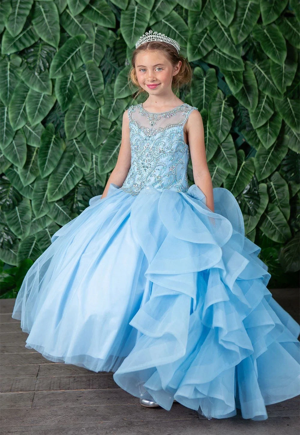 

Sky Blue Mini Quinceanera Dresses Ball Gown Scoop Tulle Beaded Flower Girl Dresses For Weddings Mexican Pageant Dresses Baby