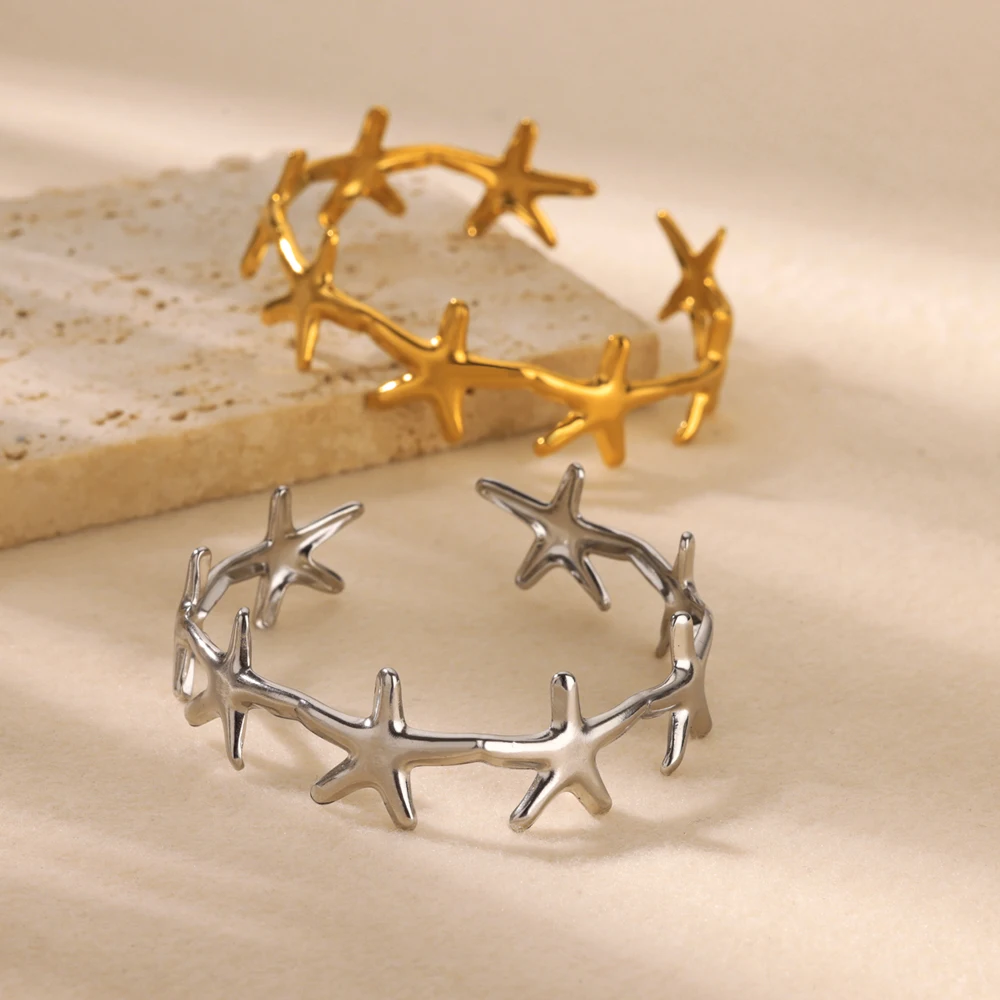 Starfish Bangles for Women Summer Stainless Steel Cuff Bracelets 2024 Trend Female Charm Jewelry Wrist Accessories pulseras BFF