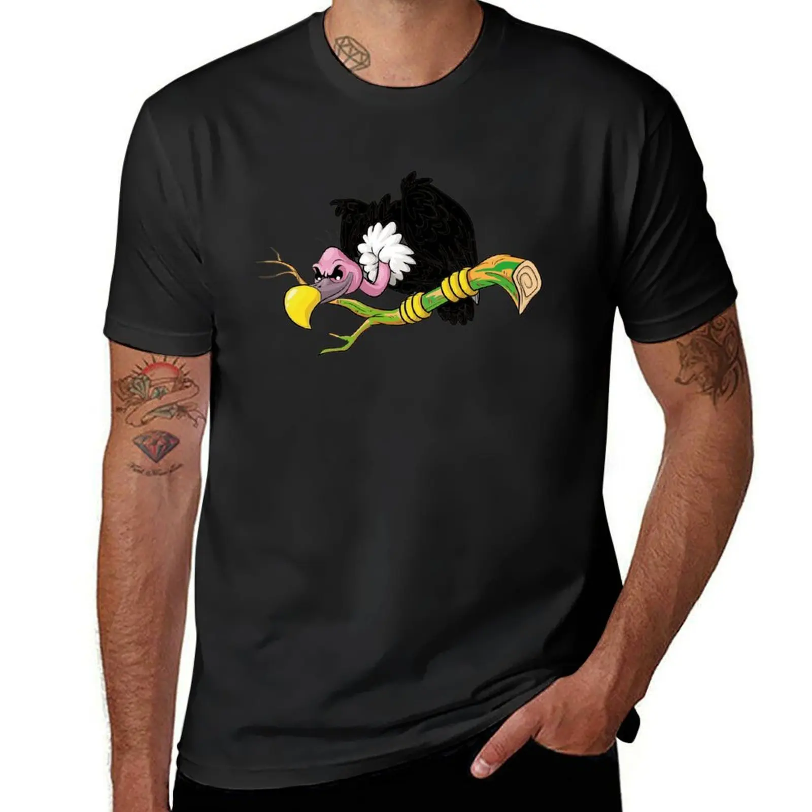 vulture cartoon black and white T-Shirt customs heavyweights blanks t shirts for men cotton