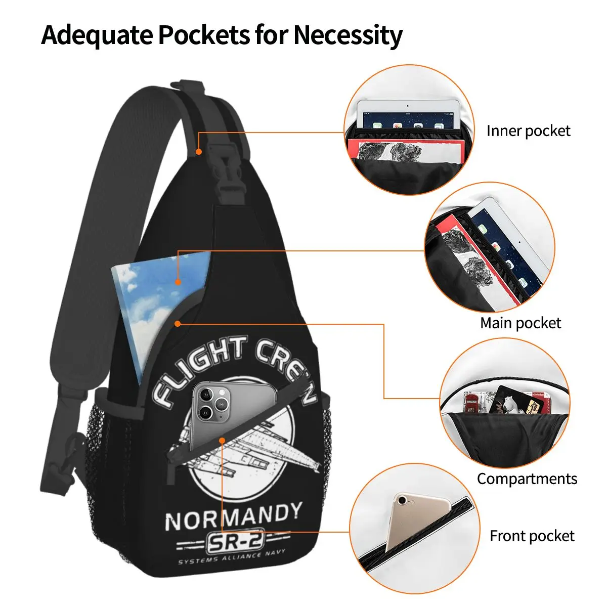 Normandy Delorean Fly Small Sling Bag Chest Crossbody Shoulder Sling Backpack Hiking Travel Daypacks Mass Gaming Printed Satchel