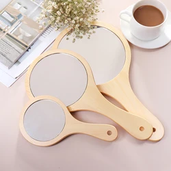 TSHOU628 Portable Hand Make Round Wood Vintage Hand Mirror Make Up Mirrors With Handle For Women 3 Size Option