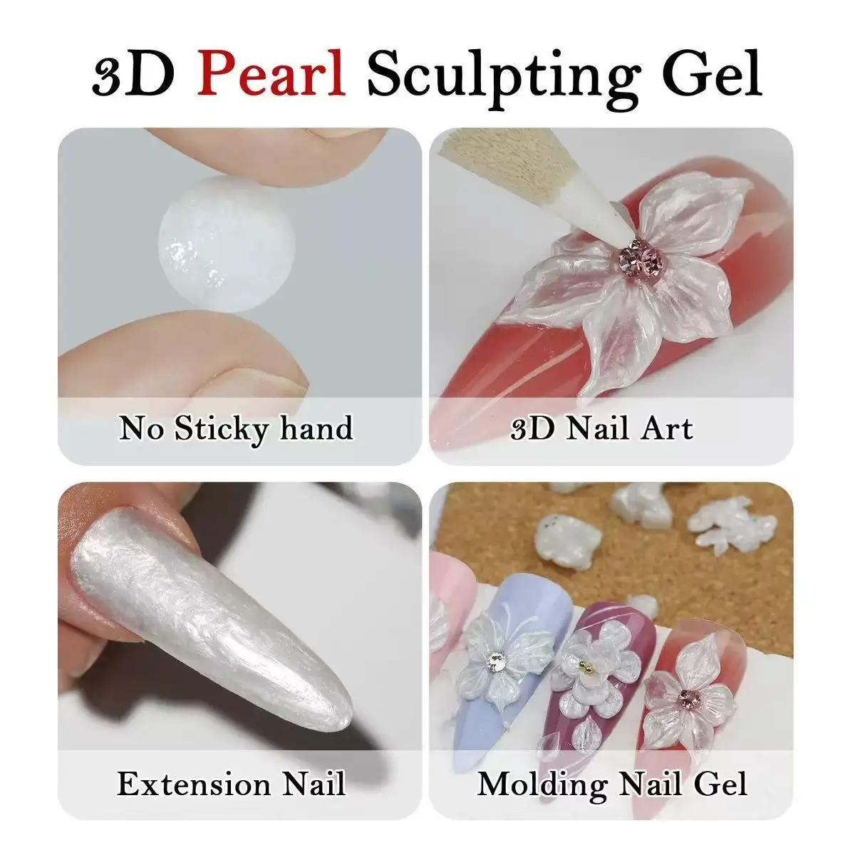 SMQ5ml Esmalte de uñas de Gel tallado a mano antiadherente blanco para dar forma a las uñas en 3D, Gel brillante satinado con perlas sólidas para decoración de uñas