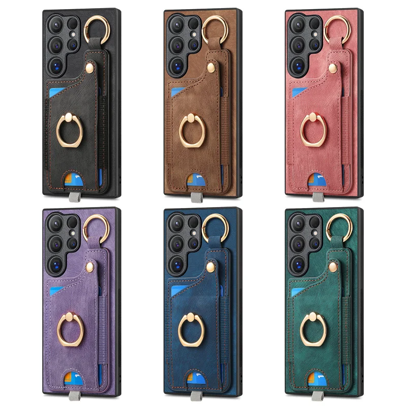 Luxury Leather Magnetic Shockproof Card Slot Case For Samsung Galaxy S25 S24 S23 S22 S21 Ultra + Plus FE Ring Stand Wallet Cover