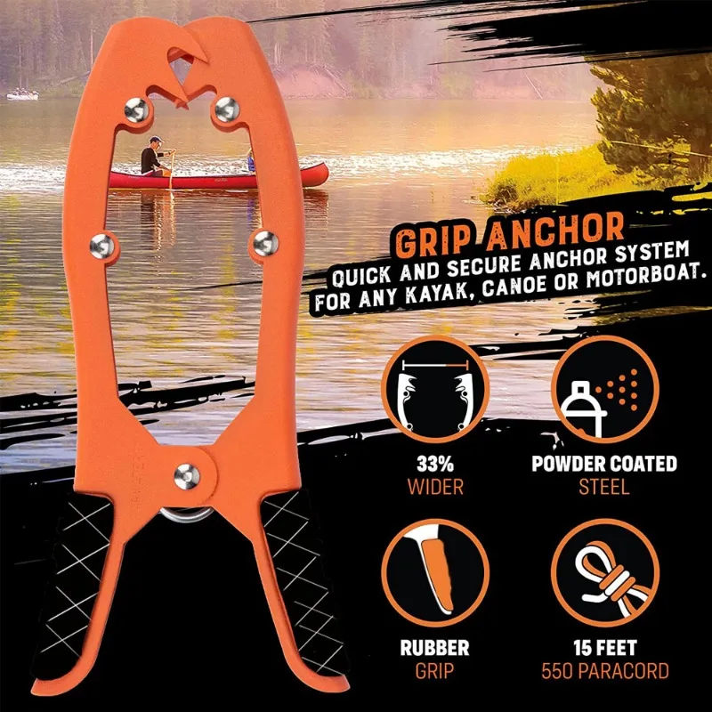 Kayak Anchor Gripper with Large Clamping Mouth with 16.5ft Rope Kayaking Safety Stainless Steel Equipment for Boating Camping