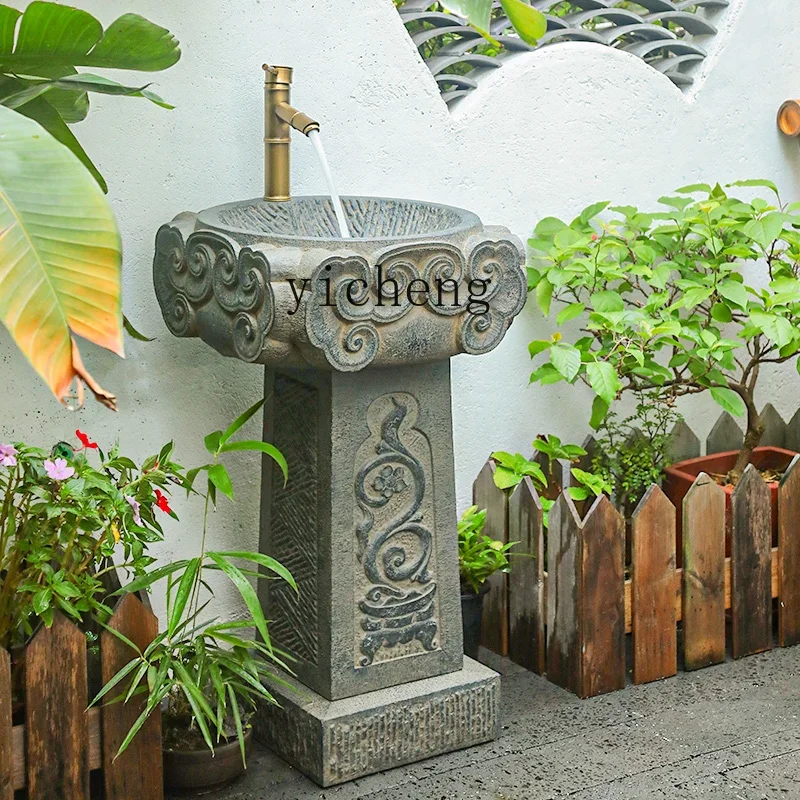 L7-14 courtyard garden washbasin integrated column basin outdoor art balcony creative floor washbasin