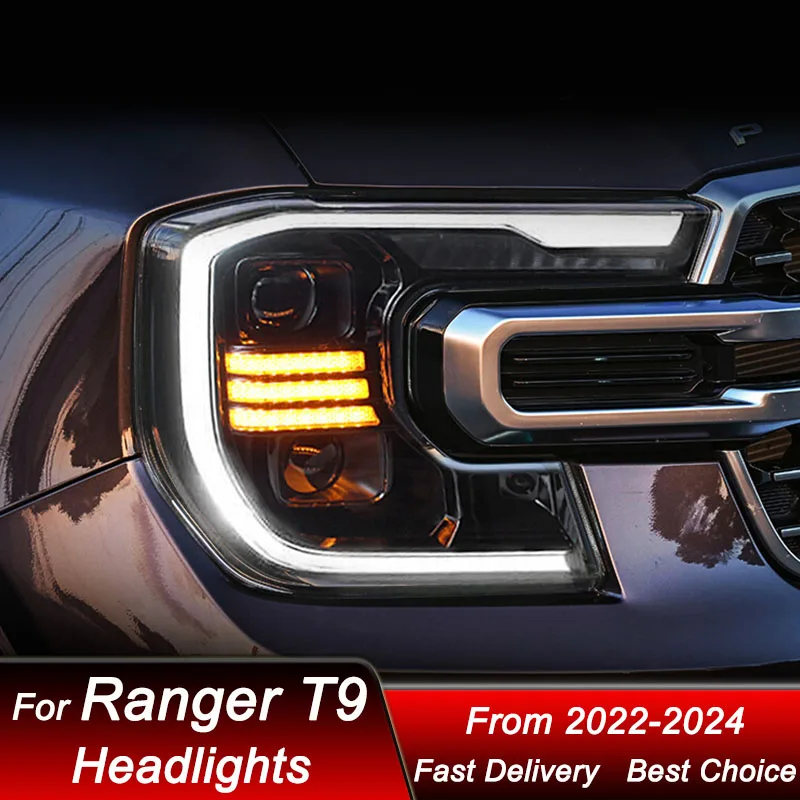 Car styling Headlights For Ford Ranger T9 2022-2024 to new style full LED Auto Headlamp Assembly Projector Lens Accessories Kit