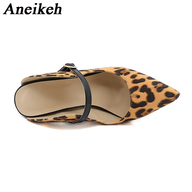 Aneikeh 2024 Spring Leopard Print New Stiletto Shoes Mules Pumps Heels Sexy Ladies Fashion High Heeled Nightclub Shoes 35-42