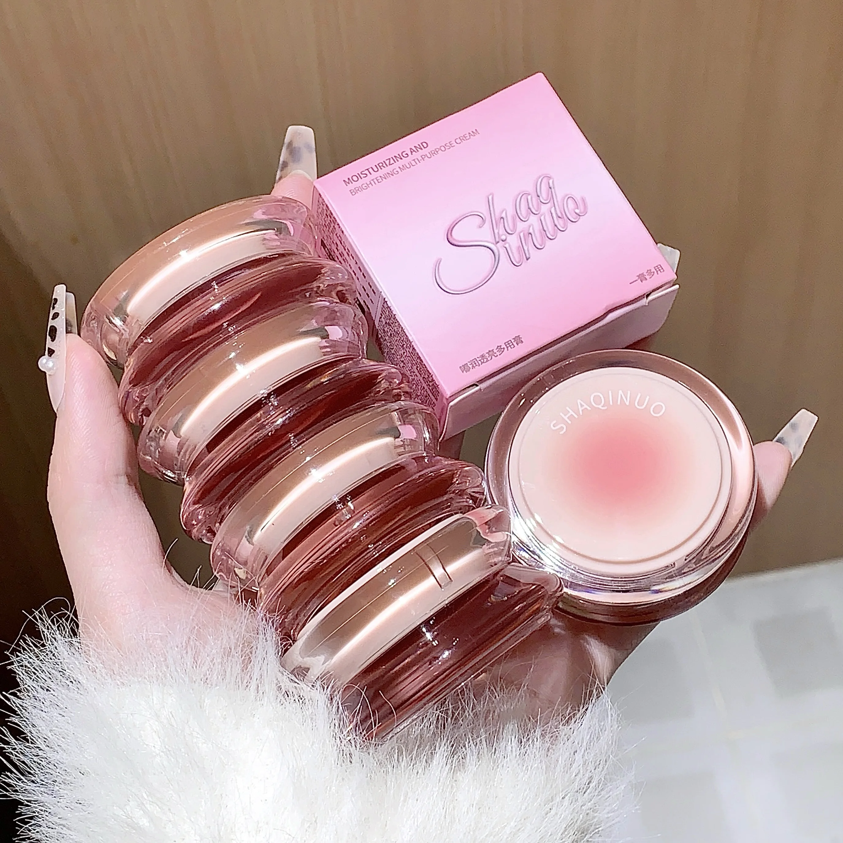 SHAQINUO multifunctionele lip- en wangbalsem - hydraterende bedauwde afwerking, langdurig pigment, natuurlijke Koreaanse stijl lipgloss en blush