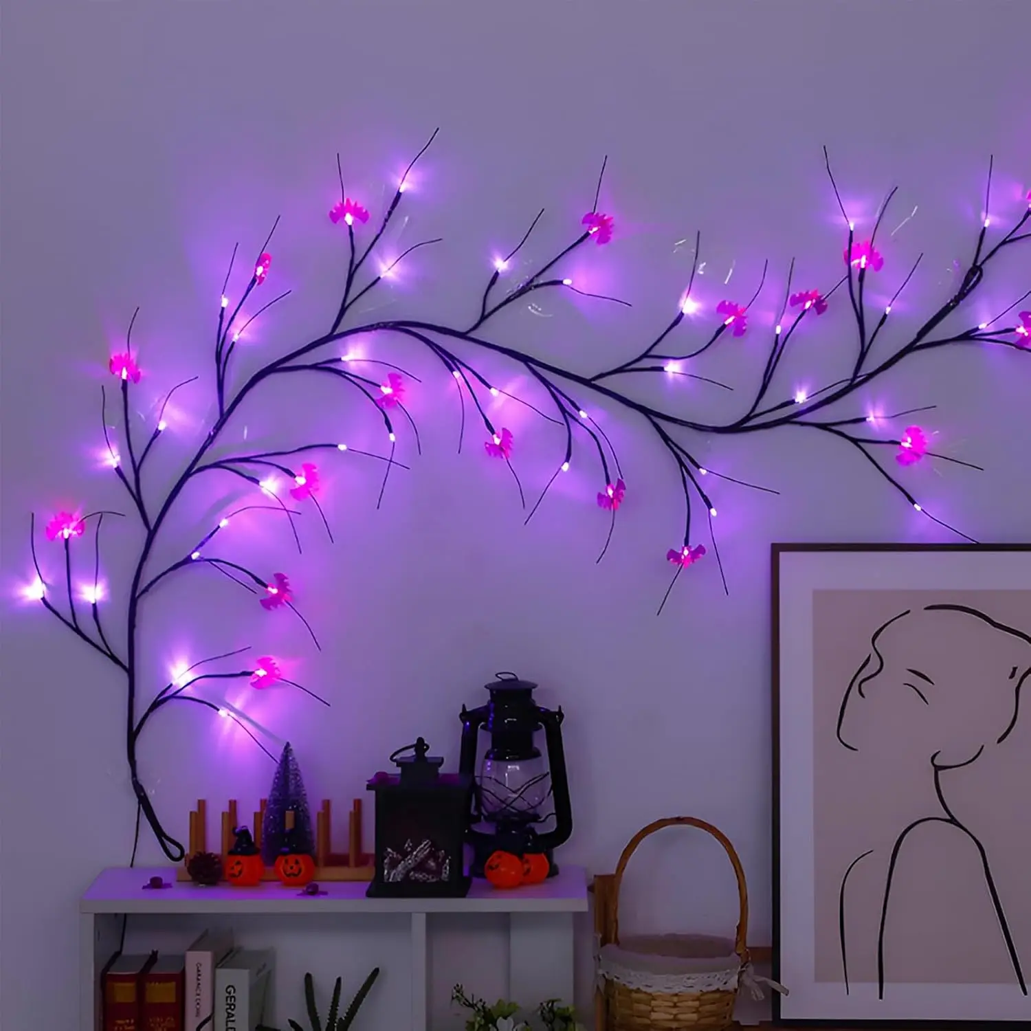 Halloween Lights Bat Pumpkin Led String Light Willow Vine Light Bendable Tree Lamp Halloween Party Home Decor Happy Halloween