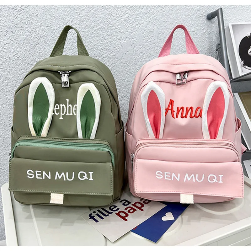 Bonito coelho orelhas mochila, nome personalizado, grande capacidade mochila, personalizado jardim de infância mochila, estudante