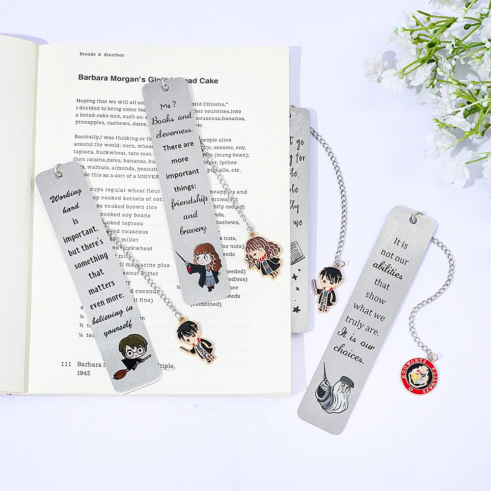 Marcapáginas de Metal de Harry Potter con colgante de personaje, marcapáginas para amantes de los libros, regalo para seguidores, papelería para estudiantes, acceso de lectura