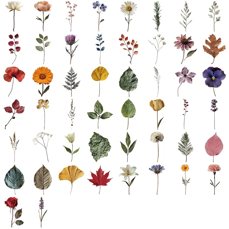50PCS Kawaii Colored Leaf PET Sticker Aesthetic Transparent DIY Decoration Scrapbooking Sketchbook Supplies