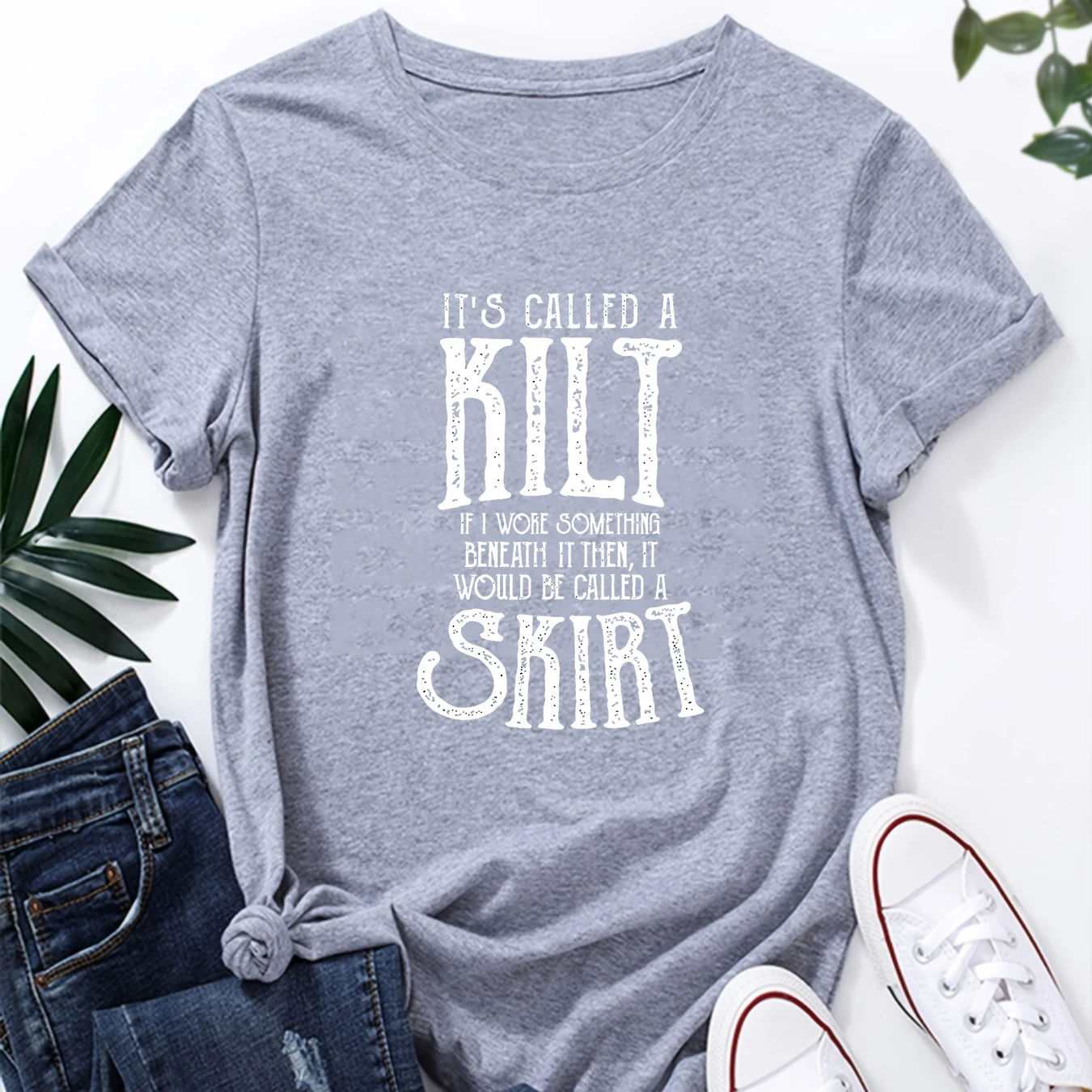 It\'s Called A Kilt Skirt Printed Short Sleeve Casual Fashion Women T-Shirt Pattern Women\'s Summer Printed Tops Femminile Tee