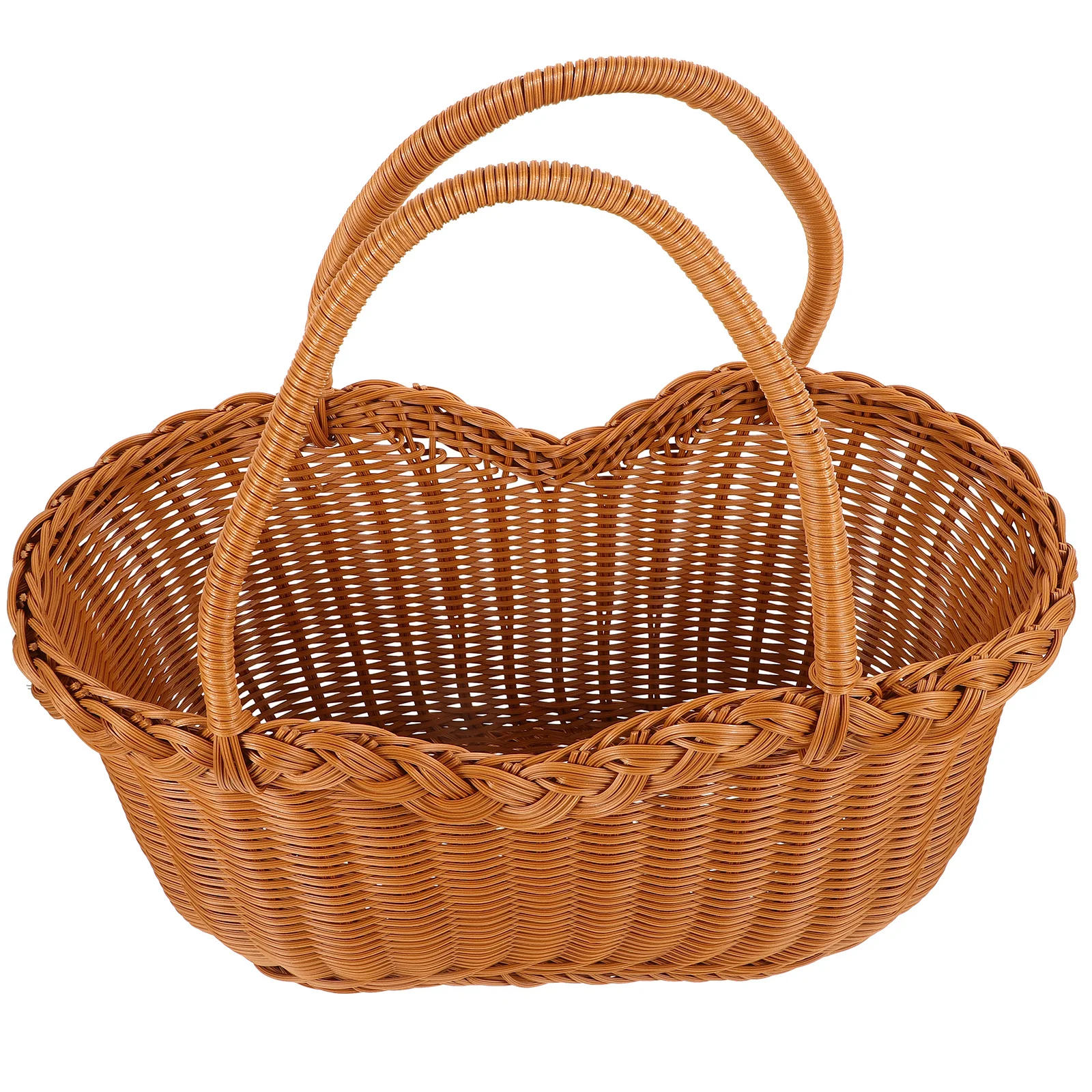 

Handheld Multi-Function Imitation Rattan Woven Basket Rustic Picnic Fruit Vegetable Storage Fruit Picking Basket Durable