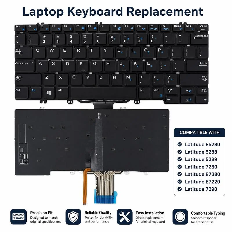 High Quality Keyboard Replacement Compatible With Latitude E5280 5288 5289 7280 E7380 E7220 7290NF stationery
